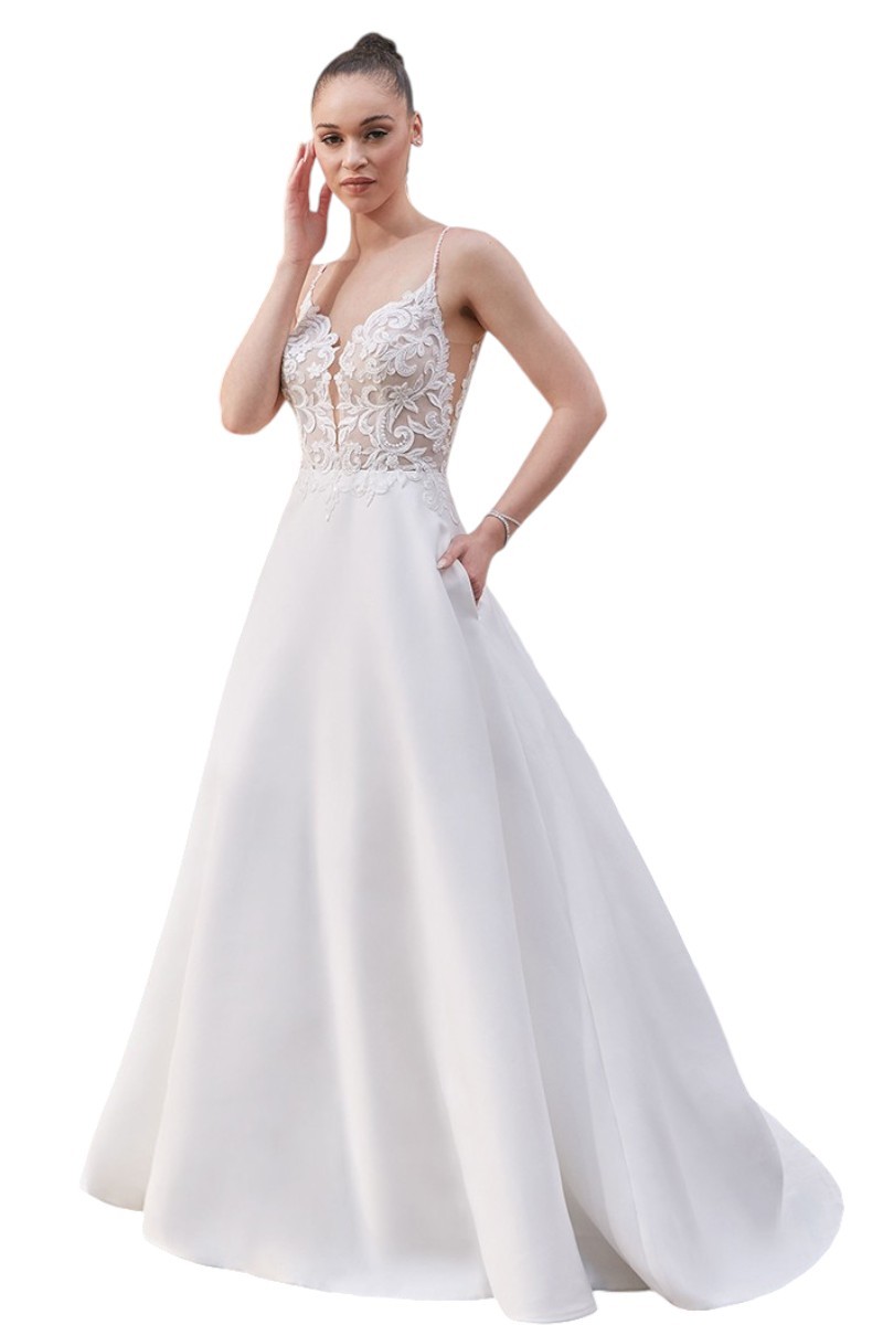 Ν000023 SATIN A-Line Wedding Dress with Beaded Spaghetti Straps